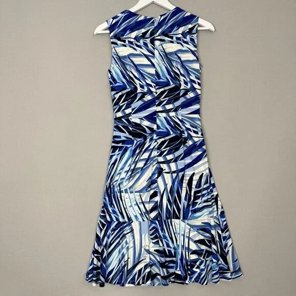 Eliza J Womens Dress 4 Blue Palm Leaf Jersey Knit Ruched Tropical Resort Vacay - Picture 8 of 12